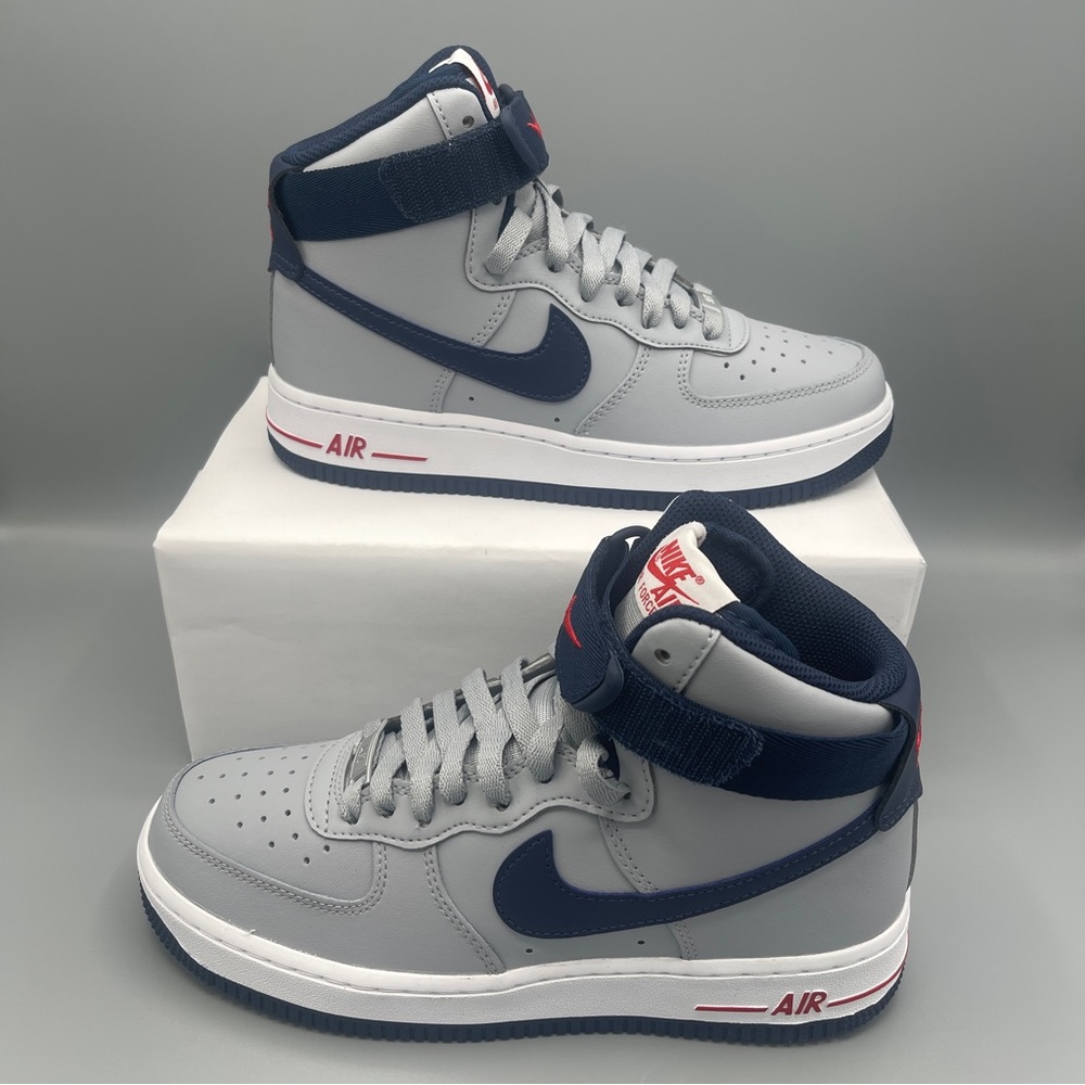 Nike Air Force 1 Hi QS Shoes "Patriots" Wolf Gray Navy / Size 7.